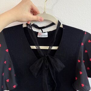 RED Valentino Wool Black Blouse with Red Heart Sleeves